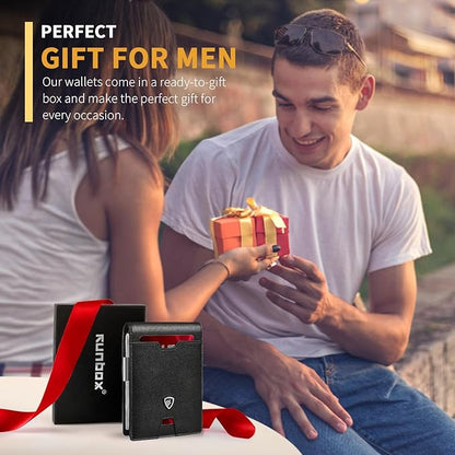 RUNBOX Mens Slim Wallet with Money Clip RFID Blocking Bifold Credit Card Holder for Men with Gift Box