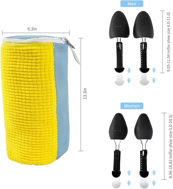 GOGOODA Shoes Was Bags for Laundry with Shoe Trees, 2 PCS Sneakers Washing Bags for Washers and Dryers, Durable Shoe Cleaning Bag for Gym, Tennis Shoes Unstain Cleaner Kit(Yellow, 2Pack)