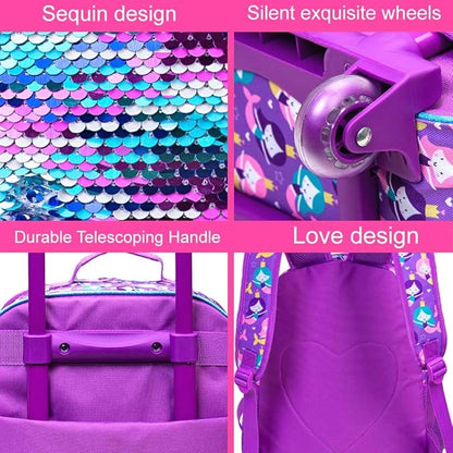 AGSDON 5 Piece Kids Luggage Set for Girls, Cute Rolling Wheels Suitcase for Toddler, Children Travel Carry on Suitcase -Mermaid
