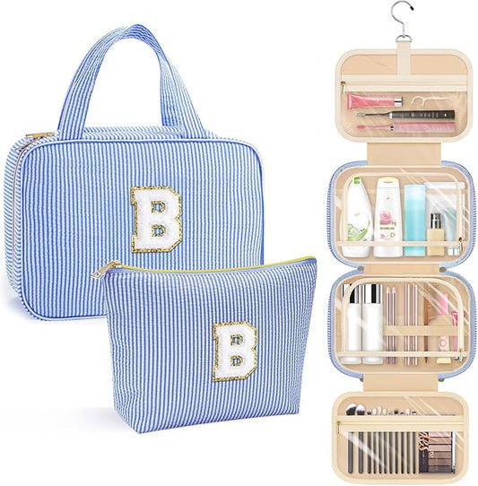 YOOLIFE Hanging Toiletry Bag for Women - Portable Makeup and Travel Bag, Cruise Ship Essentials - Letter B, Blue