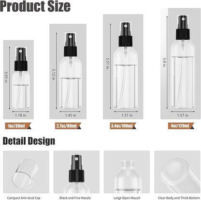 50PCS Small Spray Bottle, 3.4oz/100ml Travel Spray Bottle Clear Fine Mist Plastic Empty Refillable Spray Bottles for Skin Care, Hair Care, Plant Care & Home Cleaning