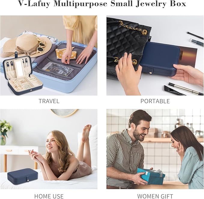 Travel Jewelry Case, Jewelry Box Small PU Leather Portable, Jewelry Travel Case for Rings Earrings Necklaces Bracelets Watch, Navy A