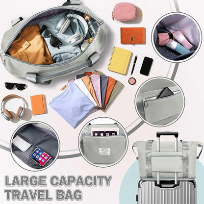 Ranslen Large Capacity Folding Travel Bag,Expansion Travel Duffel Bag with Dry and Wet Separation Portable Travel Duffel Bag