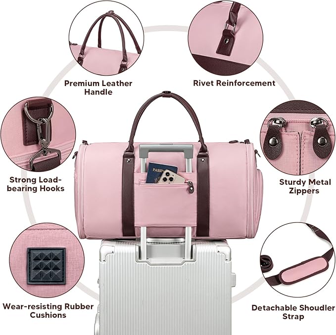 Carry On Garment Bags for Travel, Convertible Garment Duffle Bag for Men Women, 2 in 1 Suit Bag Travel Duffel Bag with Shoes Compartment & Detachable Shoulder Strap