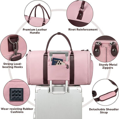 Carry On Garment Bags for Travel, Convertible Garment Duffle Bag for Men Women, 2 in 1 Suit Bag Travel Duffel Bag with Shoes Compartment & Detachable Shoulder Strap