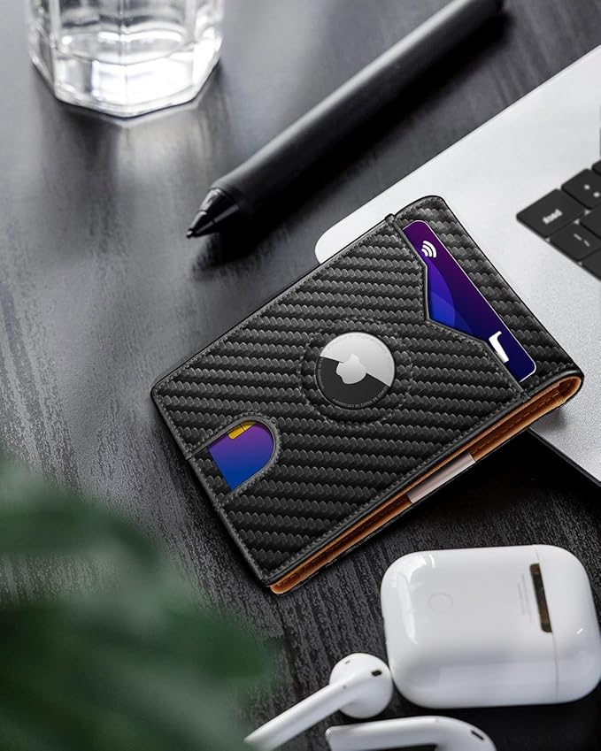 Airtag Wallet for Men,with Money Clip 11 Cards Slim Front Pocket Leather RFID Blocking Wallet with Gift Box