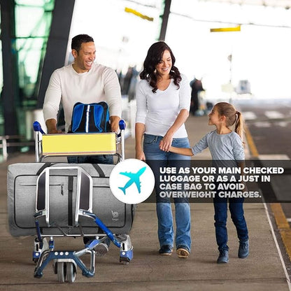 Bago Large Foldable Duffel Bags for Traveling Women & Men - 80L Packable Duffle Bag for Travel with Shoe Compartment - Water Repellant, Heavy Duty, Lightweight Folding & Collapsible (SnowGray)