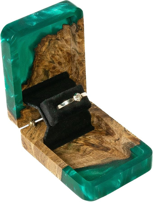 RWA Slim Engagement Ring Box for Proposal – Unique Wedding Ring Holder & Jewelry Display Case – Travel Jewelry Organizer, Ring Bearer Box, Proposal Gift, Wedding Ring Box for Ceremony, FLIP green