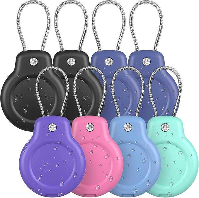 for AirTag Holder Waterproof Case with Keychain, Hidden Air Tags-8 Pack for Apple Air Tag Holder with Wire Cable Lock Key Ring Chain Air Tagholder Accessories for GPS Item Tracker Kids,Keys,Luggage