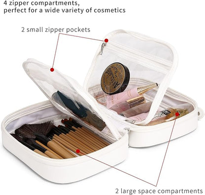 Pinkmik Travel Makeup Bag Set Portable Clear Cosmetic & Toiletry Case Women's Purse Organizer and Car Essentials with Zipper (White, M+SLIM-2)