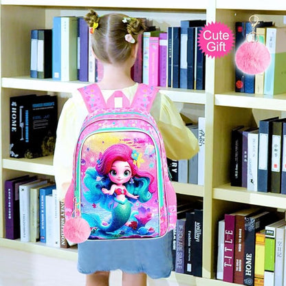 WZLVO 3PCS Mermaid Backpack for Girls, 16'' Kids Preschool Bookbag with Lunch Box, Cute Water Resistant School Bag Set for Elementary Kindergarten Toddler