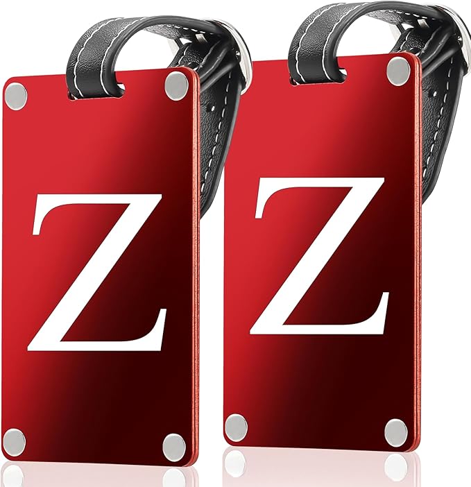 Premium 3-Layer Aluminum Luggage Tags by Fortuna - Easy to Claim, Laser-Engraved, Plastic-Free, and Eco-Friendly Luggage Tag Holders, 2-Pack, Red (Z)