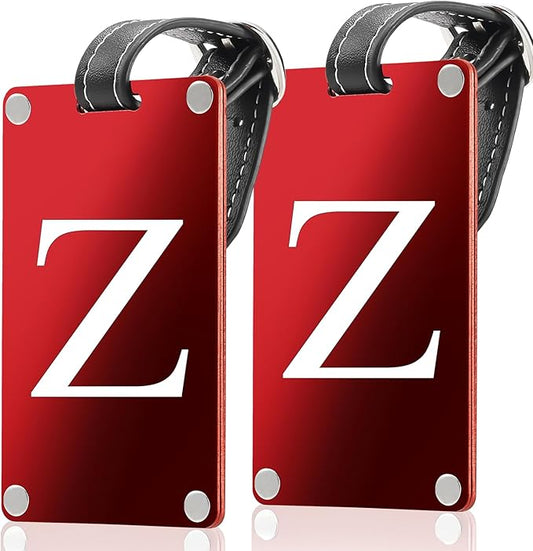 Premium 3-Layer Aluminum Luggage Tags by Fortuna - Easy to Claim, Laser-Engraved, Plastic-Free, and Eco-Friendly Luggage Tag Holders, 2-Pack, Red (Z)
