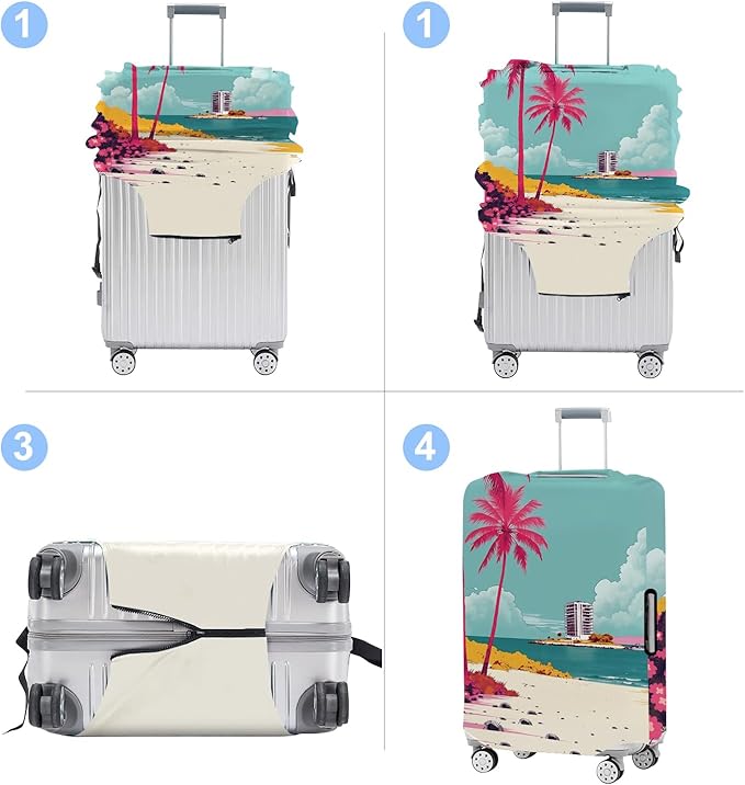 Luggage Cover Washable Suitcase Protector Anti-Scratch,Stretchable Fit for 20-34Inch Luggage Durable Travel Bag Cover with Zipper Closure (Beach, M(fits 24-26Inch suitcase))