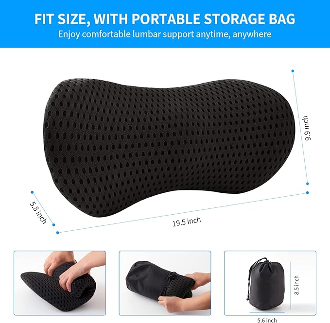 Lumbar Pillow, Memory Foam Lumbar Support Pillow for Office Chair and Car Seat, Back Support Pillow for Lower Back Pain Relief, Support Cushion Back Pillow for Sleeping, Resting, Driving, Traveling