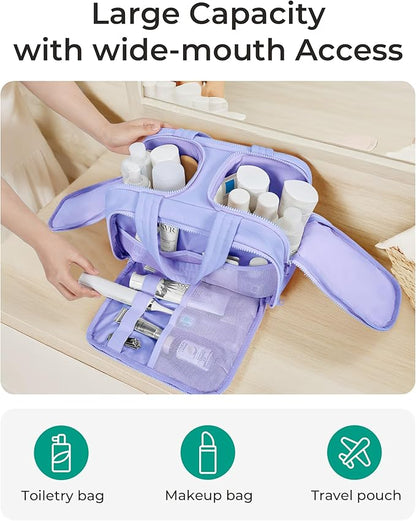 BAGSMART Travel Toiletry Bag, Crush Toiletry Bag for Women, Wide-open Puffy Toiletry Bags for Traveling, Large Travel Cosmetic Makeup Bag Organizer for Accessories,Toiletrie, Purple