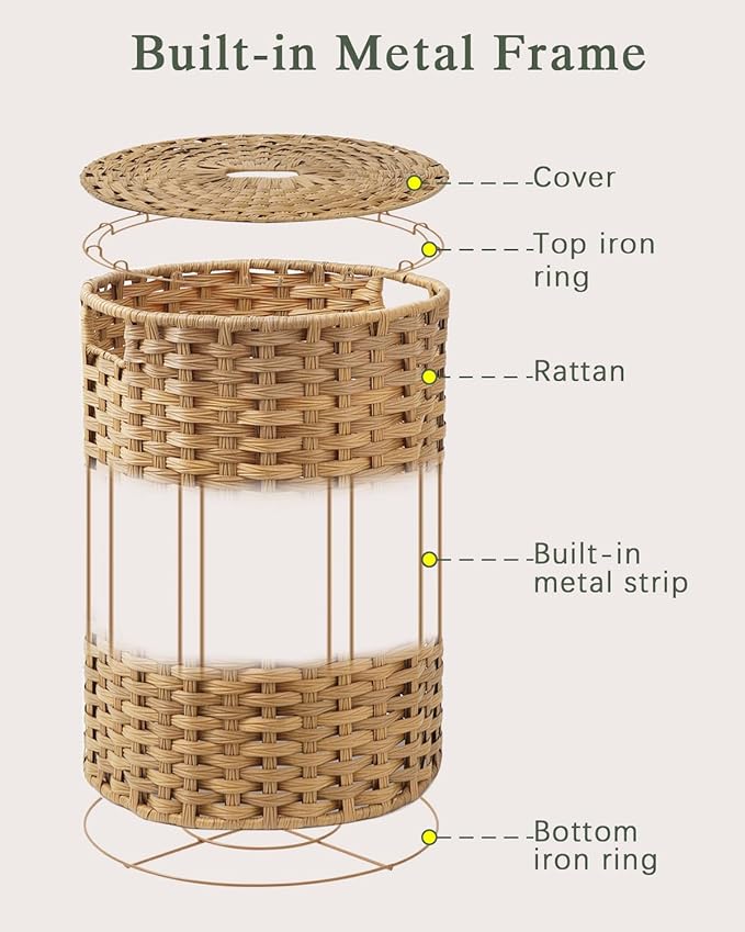 Large Laundry Hamper Laundry Basket Round 34.3 Gal (130 L) Handwoven Wicker Laundry Baskets Rattan Laundry Basket with Laundry Bag Handles 2 Mesh Bags for Living Room Bedroom Natural