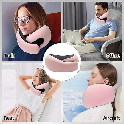 Outney™ Travel Pillow for Airplanes 2025 Veritable Chin Support Travel Neck Pillow 100% Pure Memory Foam Full Neck Surround Pillows for Traveling Flight Sleeping Portable Travel Essentials (Pink)