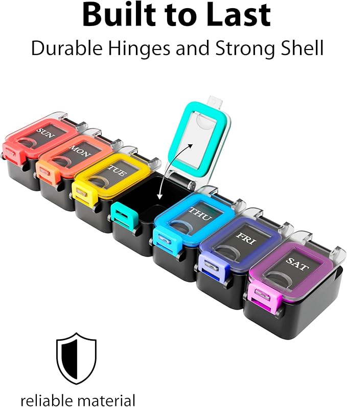 Weekly Pill Organizer 1 time a Day – Pill Box 7 Day with Enhanced Waterproof Seal, Large compartments Hold Big Vitamins & Supplements, Upgraded Locking lids, for Home & Travel use, Durable Hard case