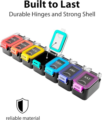 Weekly Pill Organizer 1 time a Day – Pill Box 7 Day with Enhanced Waterproof Seal, Large compartments Hold Big Vitamins & Supplements, Upgraded Locking lids, for Home & Travel use, Durable Hard case