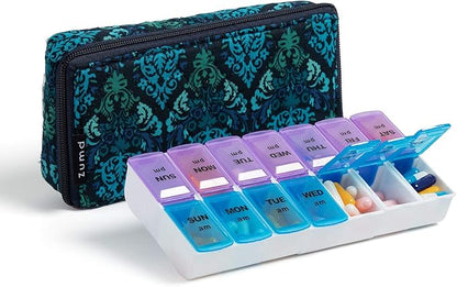 Weekly Pill Organizer 2 Times a Day, Zumd Pill Box 7 Day with Cute Quilted Fabric Zipper Case, Travel Pill Case Am Pm for Vitamin Medicine Organizer