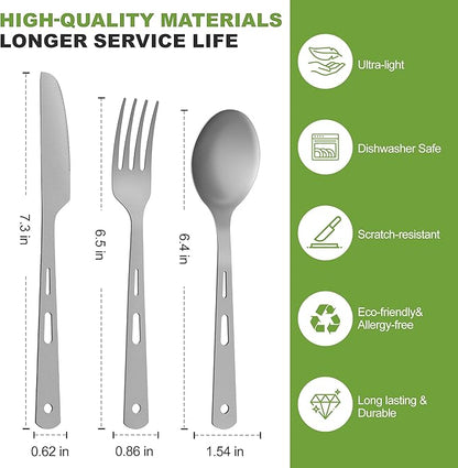 Pure Titanium Travel Utensils with Case, Ultra-Light Ti Portable Champing Essential Cutlery Set, Knife Fork Spoon Reusable Flatware Sets for Camping Picnic Outdoor Hiking, Lunch Box for Men