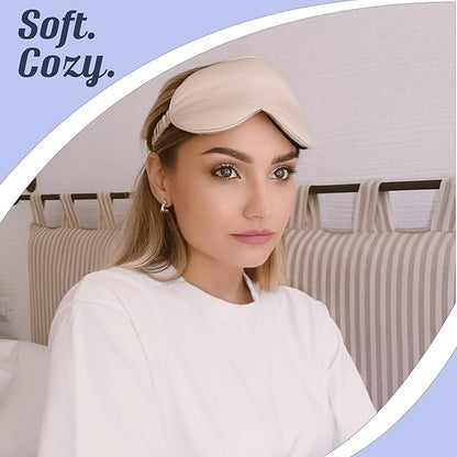 MATASSE Silk Eye Mask for Sleeping with Adjustable Elastic Band - 3D Contoured, Eye Cover Sleep Mask w/Genuine Mulberry Silk Including The Strap for Women, Men (Champagne/Black)