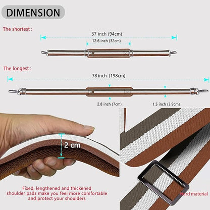 ZINZ Shoulder Strap Universal Bag Strap - 78" Ultra-Thick Padded with Dual Balanced Adjustable Buckles for Briefcase, Travel, Sports, Laptop, Crossbody Bag，Stripes-BrWGy