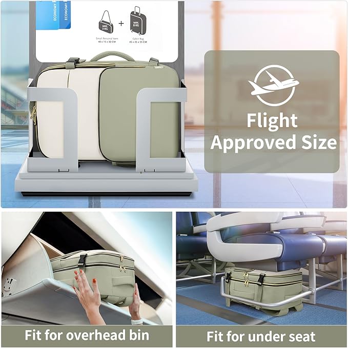 ZOMFELT Travel Backpack for Women Men, Carry On Backpack, TSA 15.6inch Laptop Backpack Flight Approved, Personal Item Travel Bag Nurse Bag Casual Daypack for Weekender Business Trip, Green