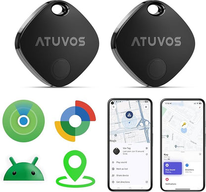ATUVOS 2025 New Upgraded Dual System Air Tracker Tags-2 Pack, Compatible with iOS Apple Find My & Android Google Find Hub APP (Not for Huawei), Bluetooth Tracker for Keys, Luggage, Backpack, Suitcases