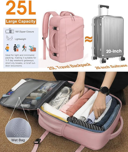 Capolo Travel Backpack for Women Men Waterproof Laptop Backpack Flight Approved Carry On Backpack Overnight Weekender Bag College Bookbag for Business, Work, Traveling Fits 17 '' Laptop,Pink