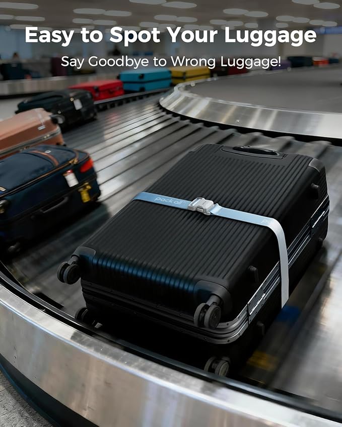 pack all Magnetic Quick-Release Luggage Strap for Travel, Adjustable Suitcase Belt with Anti-Burst Magnetic Buckle, Heavy-Duty Travel Accessories for 18-32 Inch Suitcases (Blue)