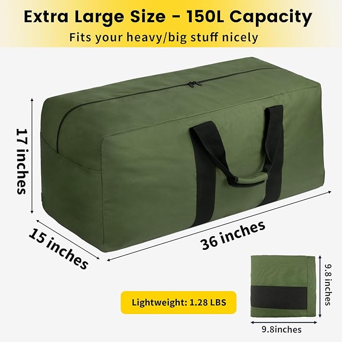 Vorspack Extra Large Duffle Bag for Travel - 150L Duffel Bag for Men Gear Bag for Storage Foldable Weekender Bag for Overnight Camping - Green