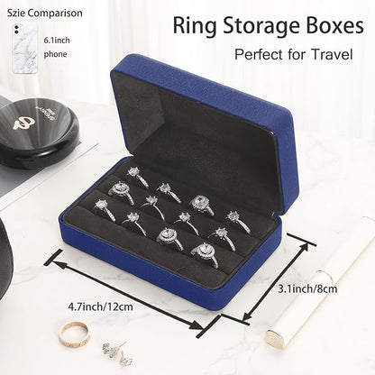 Ring Storage Boxes for Multiple Rings, Compact and Stylish Travel Jewelry case, Portable Small jewelry Organizer Box Tray Gift for Women, Girl(Blue)
