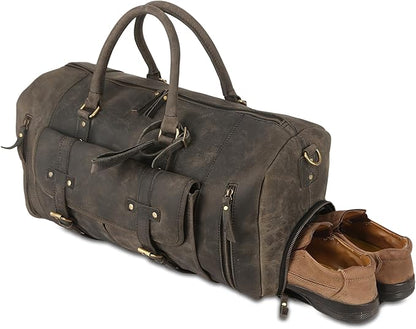 KomalC Leather Travel Duffel Bags for Men and Women Full Grain Leather Overnight Weekend Leather Bags Sports Gym Duffle