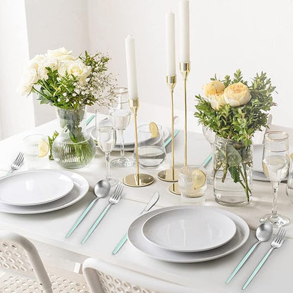 Matte Green Silver Silverware Set, 20-Piece Stainless Steel Flatware Set, Satin Finish tableware Cutlery Set, Service for 4, Home and Restaurant, Dishwasher Safe