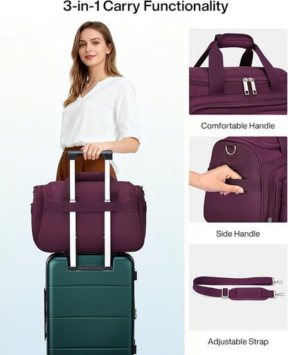 MILADA Underseat Carry On Luggage Bags for Travel Lightweight Foldable Carry On Bags for Airplanes Small Duffle Bag for Men Women Personal Weekend Overnight Travel Tote Bags, Purple