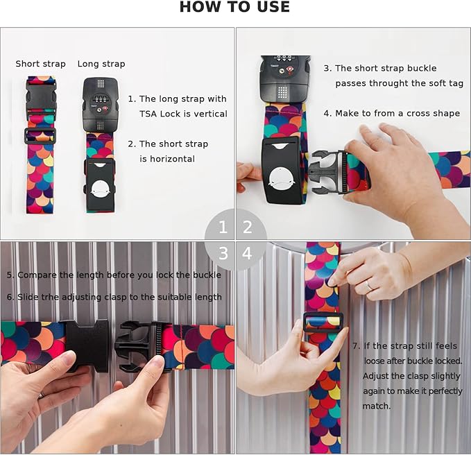 Travelkin Luggage Straps TSA Approved - Adjustable Cross Suitcase Straps with TSA Lock, Reinforced Buckle, Unique Pattern - Secure Heavy Duty Luggage Straps for Travel (Green)