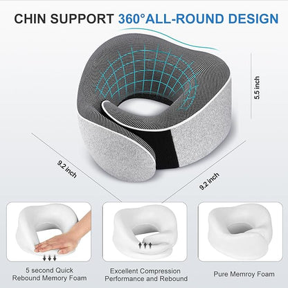 TALLGO Travel Pillow, Best Memory Foam Neck Pillow Head Support Soft Pillow for Sleeping Rest, Airplane Car & Home Use (1Grey)