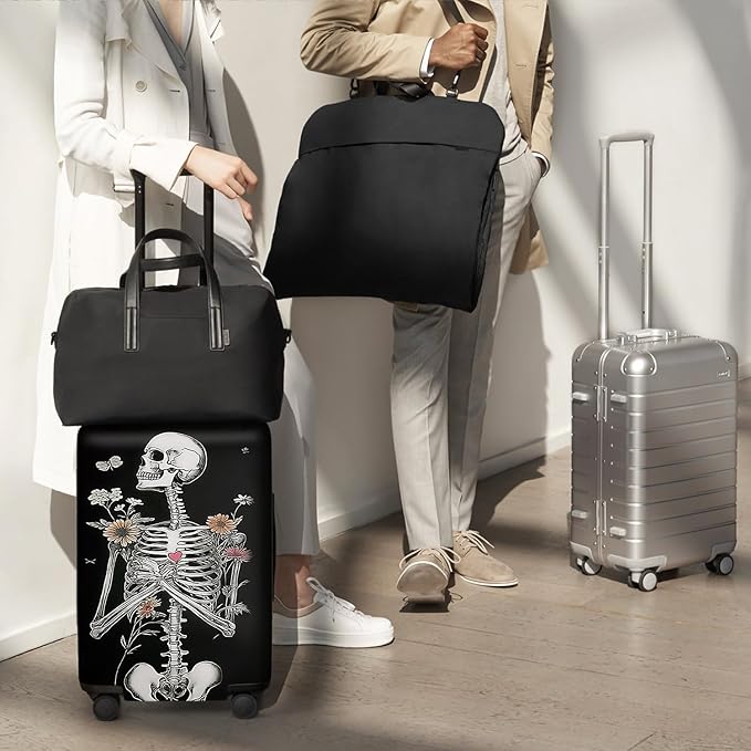 ANNA QUEEN Funny Skull Flower Travel Luggage Cover Suitcase Protector Suitcase Cover Anti-Scratch,Stretchable Fit for 18-32Inch Luggage,Travel Bag Cover Washable L(fits 26-28Inch suitcase)