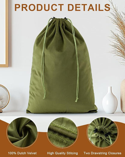 FantasyLife Shoe Bags for Travel, Washable Dust Bags for Storage & Packing, Flannel Shoe Pouch with Drawstring Closure for Purses, Handbags, Shoes & Toys (4, Sage Green)