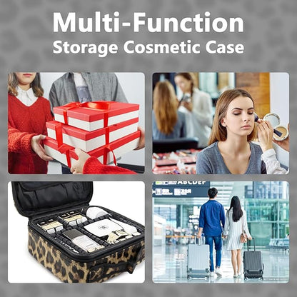 Travel Makeup Train Case Cosmetic Case Organizer Portable Artist Storage Bag with Adjustable Dividers for Cosmetics Makeup Brushes Toiletry Jewelry Digital Accessories (Black)