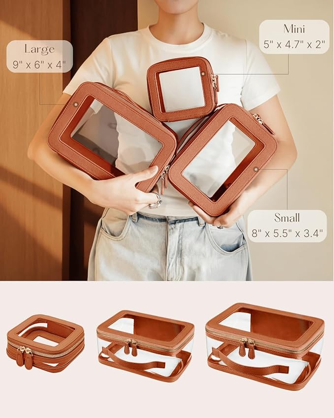 Clear Cosmetic Bag Set for Women Makeup Bag with Handle, 3 Pcs Travel Toiletry Bag Transparent Cosmetic Case Portable Make Up Organizer Bag for Essentials