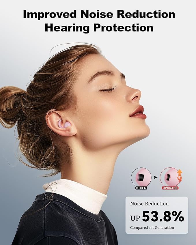 Ear Plugs for Sleeping - Noise Reduction Soft Silicone Earplugs, 2 Pairs Reusable Hearing Protection Earplugs for Noise Sensitivity, Sleep,Travel,Sound Reduction Noise Cancelling - Light Pink
