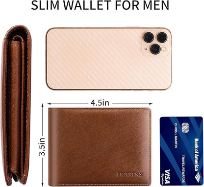 Leather Wallets for Men, Genuine Leather Mens Wallets Bifold Rfid Blocking with 2 ID Windows