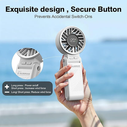 Portable Handheld Fan , 4000mAh Rechargeable Personal mini Fan, 3 IN 1 Foldable Mini Desk Fan with 6 Wind Speed, LCD Digital Display, Lanyard as Neck Fan, Ultra Quiet, Pocket Size for Women(Gray)
