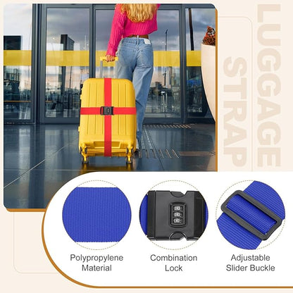 MECCANIXITY Luggage Straps with Combination Lock Adjustable Suitcase Belt Strap for Suitcase Briefcase Backpack Travel, Dark Blue, Pack of 4