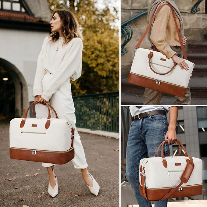 Weekender Bag for Women, Travel Duffel Bag Carry On Overnight Bag with Shoe Compartment Large Nylon Travel Weekend Tote Bag