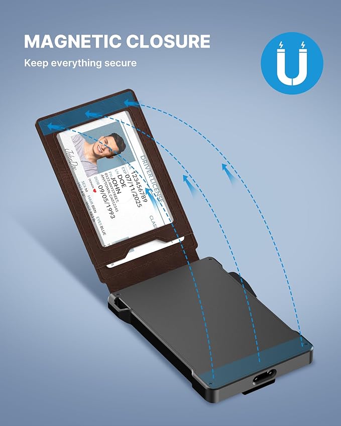 typecase Tactical Wallet for Men Card Holder: Pop Up Card Case, Genuine Leather, Smart, RFID Blocking, Slim, Minimalist, Thin, Front Pocket - 9-13 Card Capacitiy, ID Window, Money Clip (Brown)