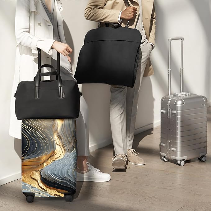 FOREVER QUEEN Gradient Black Gray Gold Marble Luggage Cover Suitcase Protector Suitcase Cover Anti-Scratch,Stretchable Bag Cover Washable Durable Polyester